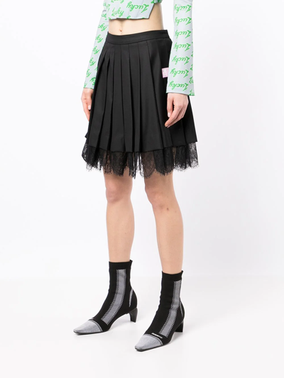 Shop Natasha Zinko Floral-lace Pleated Skirt In Black