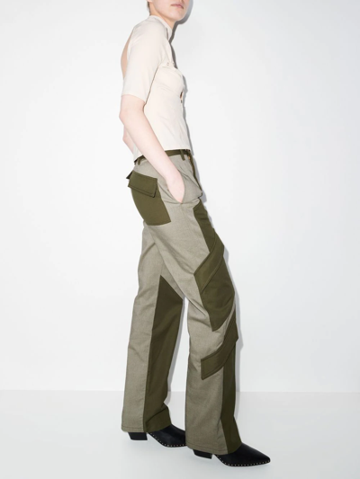 Shop Dion Lee Straight-leg Panelled Trousers In Green