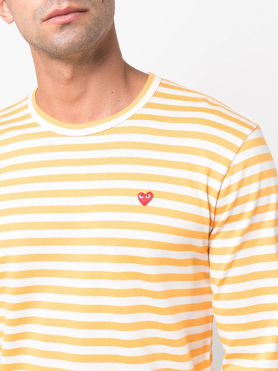 Shop Comme Des Garçons Play Embroidered-logo Detail T-shirt In Yellow