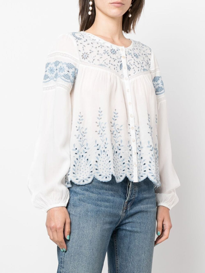 Loveshackfancy Badyn Embroidered-voile Blouse In White