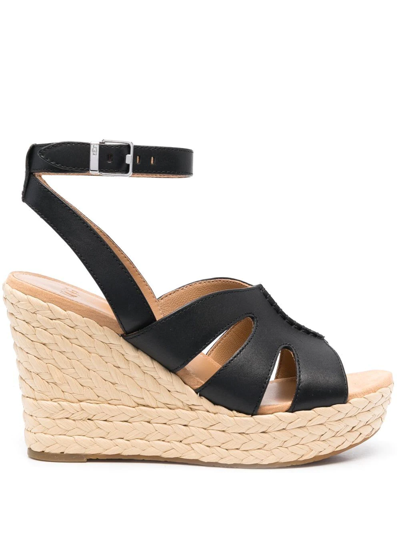 Shop Ugg Braided-wedge Heeled Sandals In Black