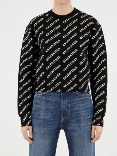 Shop Balenciaga Mini Pullover With Logo In Black/white