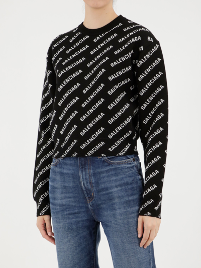 Shop Balenciaga Mini Pullover With Logo In Black/white