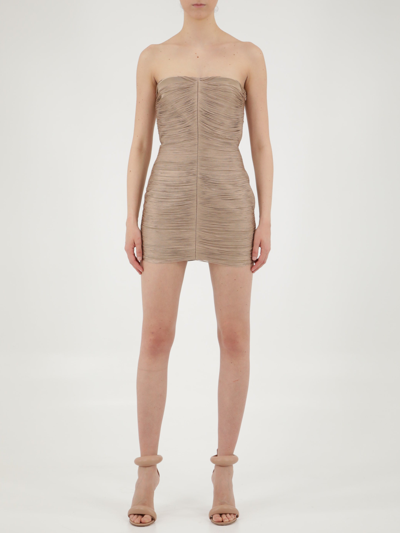 Shop Alexander Wang Power Mesh Fringed Dress In Beige