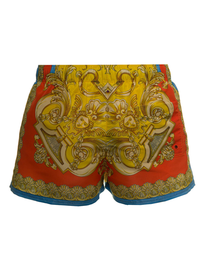 Shop Versace Baroque Man's Printed Nylon Swim Shorts In Multicolor