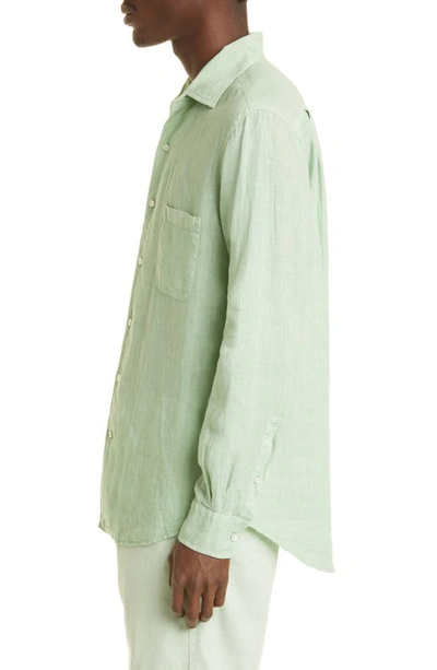 Shop Loro Piana Andre Arizona Linen Button-up Shirt In Pool Green