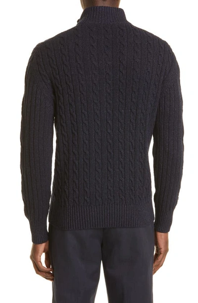 Shop Loro Piana Clarendon Cable Knit Half Zip Cashmere & Linen Sweater In Blue Navy/ Pirate Blue