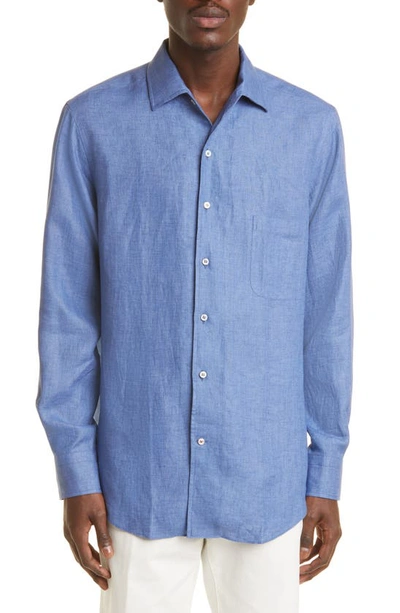 Shop Loro Piana Andre Arizona Linen Button-up Shirt In Infinity