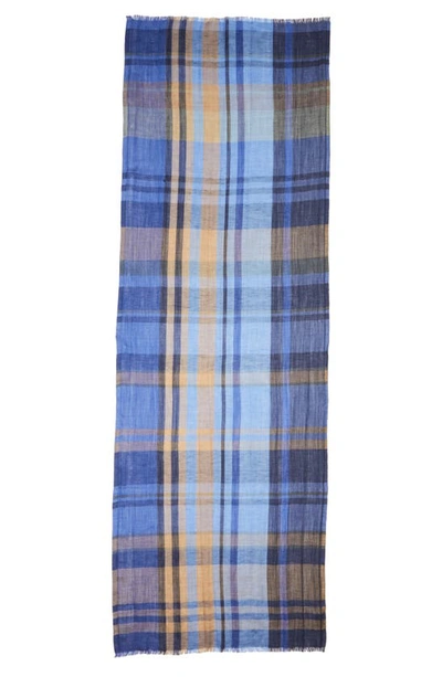 Shop Loro Piana Summer Royal College Large Plaid Scarf In Blue Denim/ Pacific/ Golden