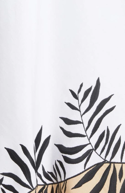 Shop Loro Piana Nancy Leaf Embroidered Linen Crepe Midi Dress In White/ Sugar Cookie/ Black