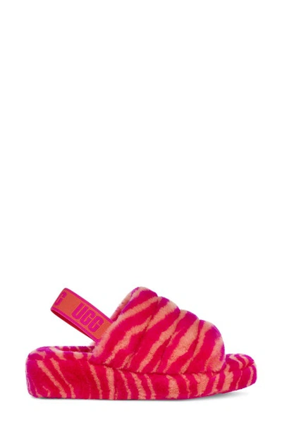 Shop Ugg Fluff Yeah Genuine Shearling Slingback Sandal In Rock Rose Zebra Print