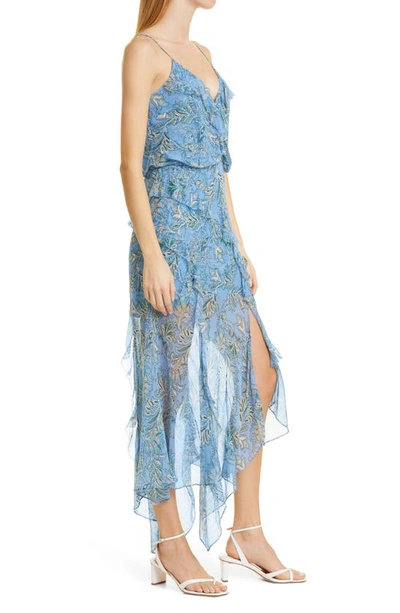 Shop Veronica Beard Avenel Silk Ruffle Dress In Aero Blue Multi