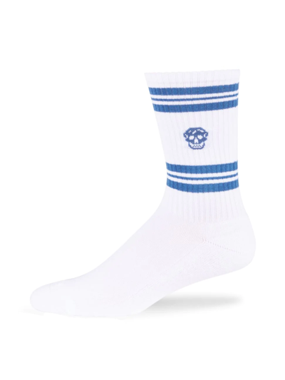 Shop Alexander Mcqueen Men's Skull Striped Socks In White Blue