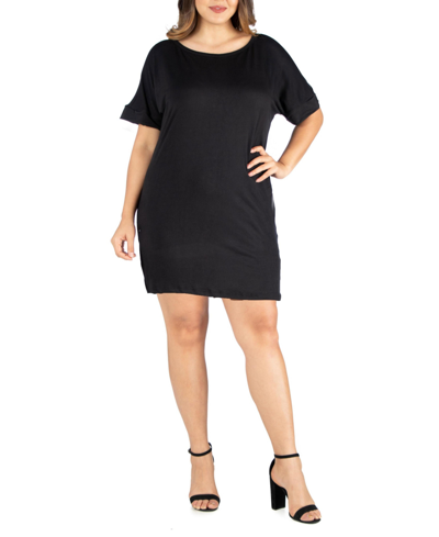 Shop 24seven Comfort Apparel Plus Size Loose Fitting T-shirt Dress In Black