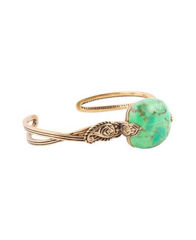 Barse Ornate Bronze And Genuine Lime Turquoise Cuff Bracelet In Lime Turquoise