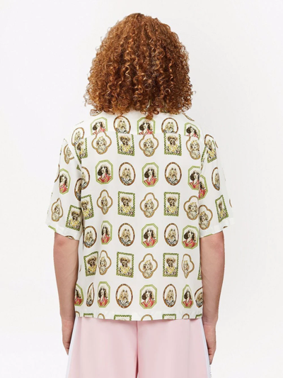 Shop Palm Angels Dog Graphic-print Bowling Shirt In White