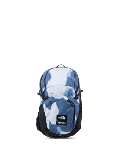 Shop Supreme X The North Face Bleached Denim Print Backpack In Blue