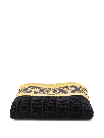 Shop Versace Barocco-border Beach Towel In Black