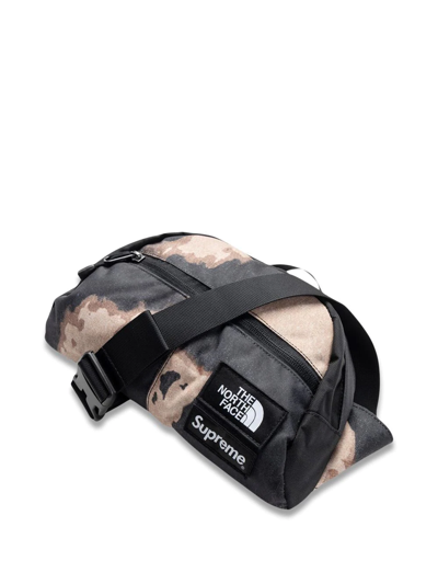 Shop Supreme X The North Face Roo Ii Bleached Denim-print Bag In Brown