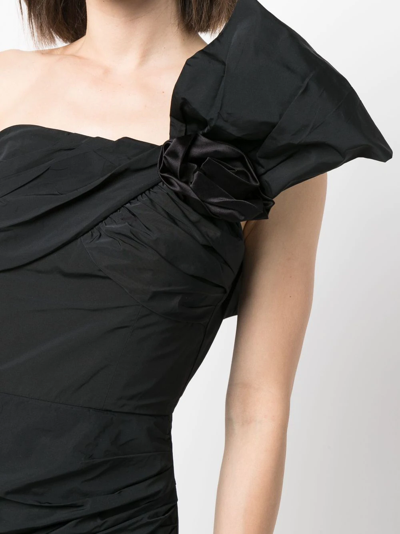 Shop Alessandra Rich One-shoulder Midi Dress In Black