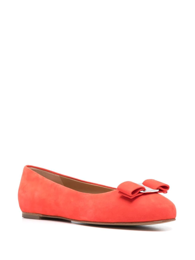 Ferragamo Logo-plaque Ballerina Shoes In Red