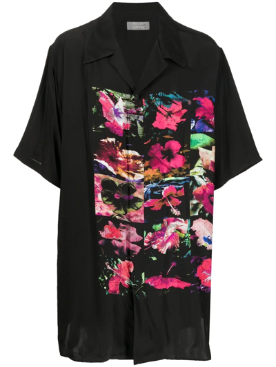 Shop Yohji Yamamoto Floral-print Silk Shirt In Black