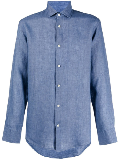 Shop Frescobol Carioca Long-sleeve Linen Shirt In Blau