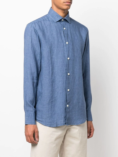 Shop Frescobol Carioca Long-sleeve Linen Shirt In Blau