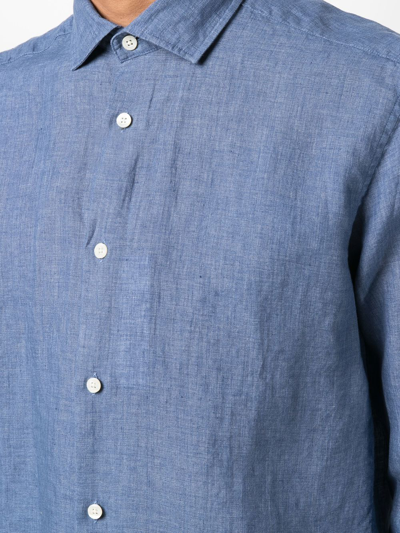 Shop Frescobol Carioca Long-sleeve Linen Shirt In Blau