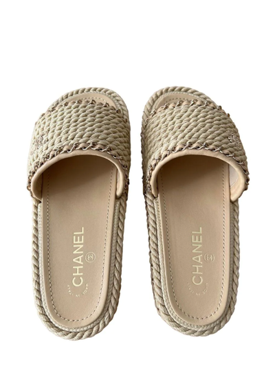 Pre-owned Chanel Braided Slides In Neutrals