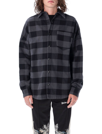 Shop Palm Angels Logo Printed Checked Shirt In Multi