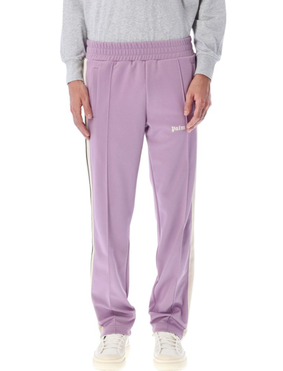 Shop Palm Angels Logo Printed Side Striped Track Pants In Purple