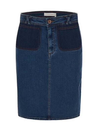 Shop See By Chloé Logo Patch Denim Pencil Skirt In Blue