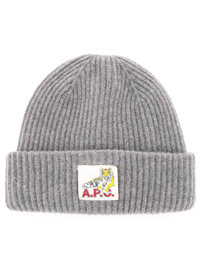 Shop Apc A.p.c. Andrew Logo Patch Beanie In Grey