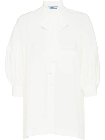 Shop Prada Crepe De Chine Pussybow Shirt In White