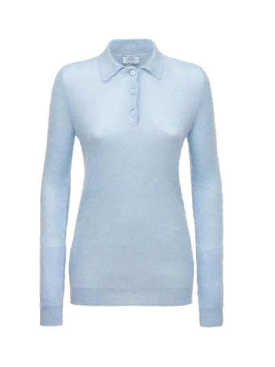 Shop Prada Long Sleeve Knit Polo Shirt In Blue