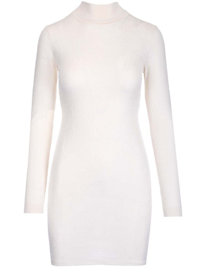Shop Fendi Brush Logo Ribbed Mini Dress In White