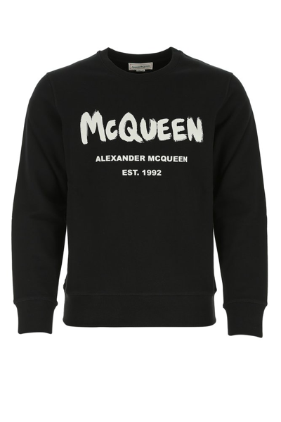 Shop Alexander Mcqueen Crewneck Logo Printed Sweatshirt In Black