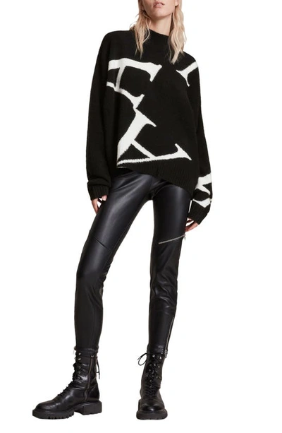 Shop Allsaints A Star Mock Neck Sweater In Black/ Chalk