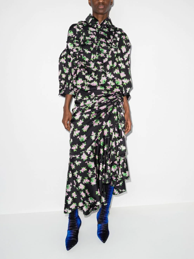 Natasha Zinko Pixel Flower-print Draped Maxi Dress In Schwarz