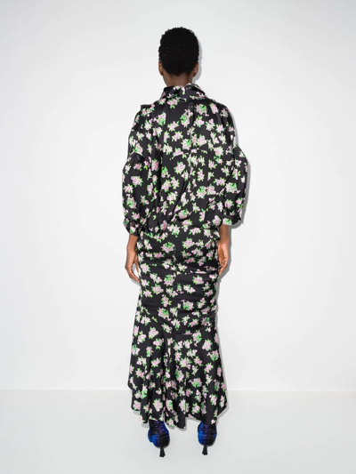 Natasha Zinko Pixel Flower-print Draped Maxi Dress In Schwarz