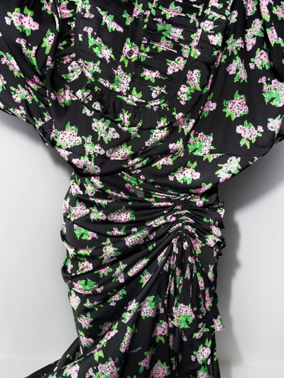 Natasha Zinko Pixel Flower-print Draped Maxi Dress In Schwarz