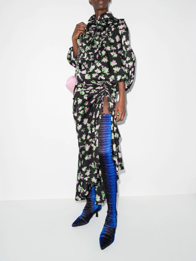Natasha Zinko Pixel Flower-print Draped Maxi Dress In Schwarz