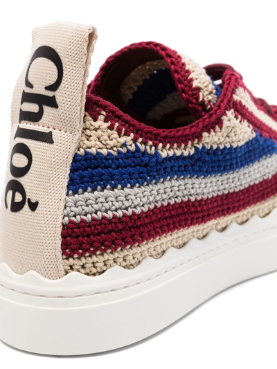 Shop Chloé Lauren Striped Crochet Sneakers In Red