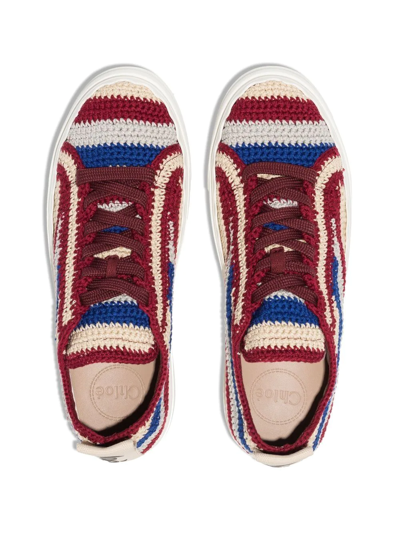 Shop Chloé Lauren Striped Crochet Sneakers In Red