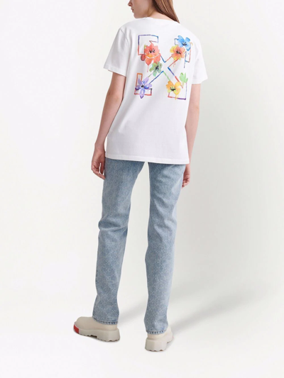 Shop Off-white Floral-arrows Cotton T-shirt In White