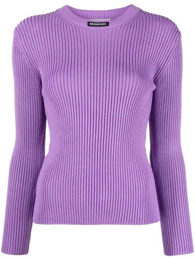 Shop Balenciaga Ribbed Knit Crew-neck Top In Violett