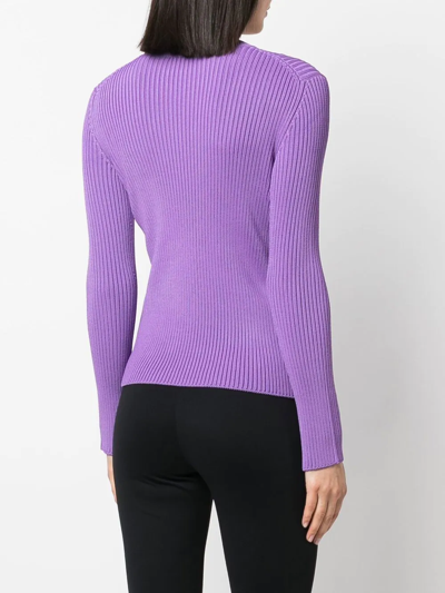 Shop Balenciaga Ribbed Knit Crew-neck Top In Violett