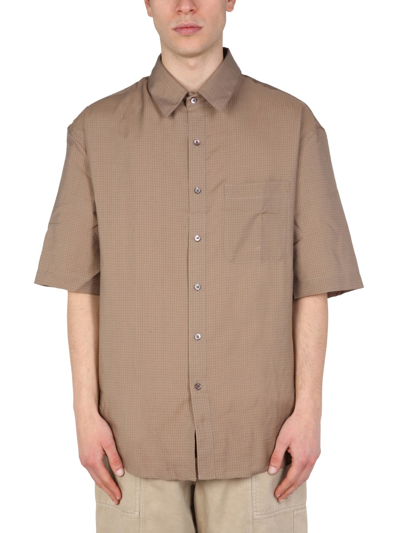 Shop Lemaire Check Pattern Shirt In Beige