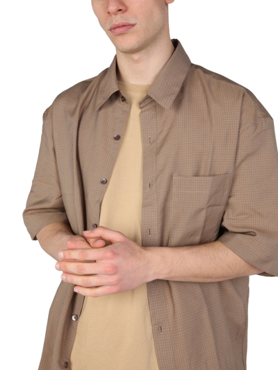 Shop Lemaire Check Pattern Shirt In Beige